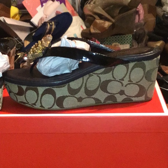 COACH NORICE SIGNATURE SANDAL WEDGES W/CRYSTALS - Picture 5 of 11